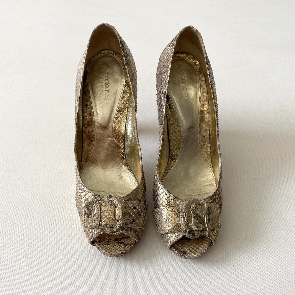 Sergio Rossi Python Gold Beige Pumps 40.5 US 10.5
